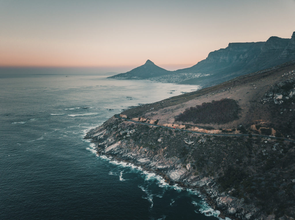 Drone shot of Coastal road in Cape Town